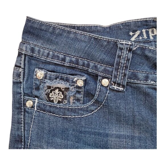 ZIPPER Premium SZ 9 Bootcut Embroidered Rhinestones Stretch Blue Jeans - Picture 3 of 10